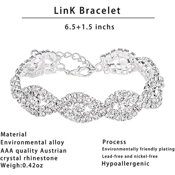 Silver Crystal Necklace Set Cubic Rhinestone Necklace Bracelet Earrings Handbag - Picture 5 of 7